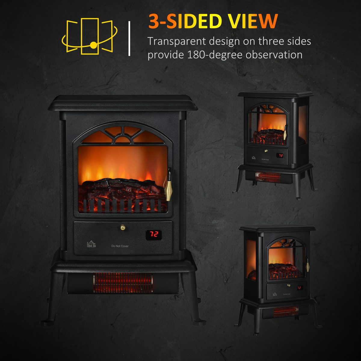  22" Infrared Electric Fireplace Stove, Freestanding Fireplace Heater with 3D Flame Effect, Adjustable Temperature, Timer, 1000W/1500W, Black