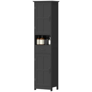  Modern Bathroom Cabinet, Narrow Bathroom Vanities with Open Shelf Drawer Recessed Doors and Adjustable Shelves Black