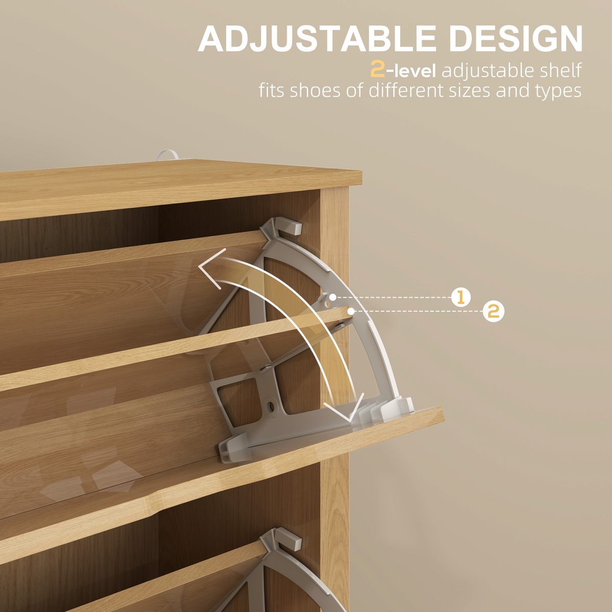 Shoe Storage Cabinet with 3 Flip Drawers and Adjustable Shelves for 12-18 Pairs of Shoes, Natural Wood – view 5