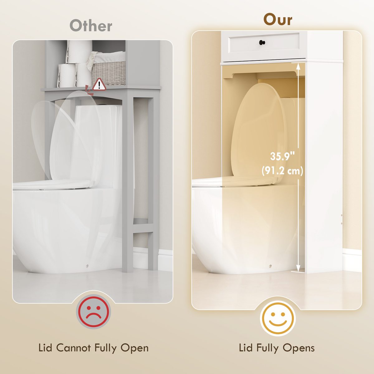  Over The Toilet Storage, Modern Bathroom Cabinet Over Toilet with Drawer, Cabinet and Adjustable Shelf, White