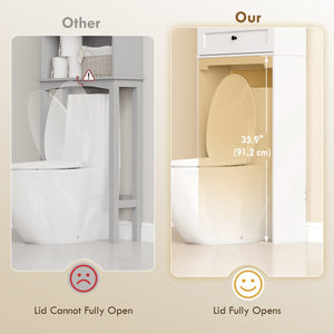 Over The Toilet Storage, Modern Bathroom Cabinet Over Toilet with Drawer, Cabinet and Adjustable Shelf, White