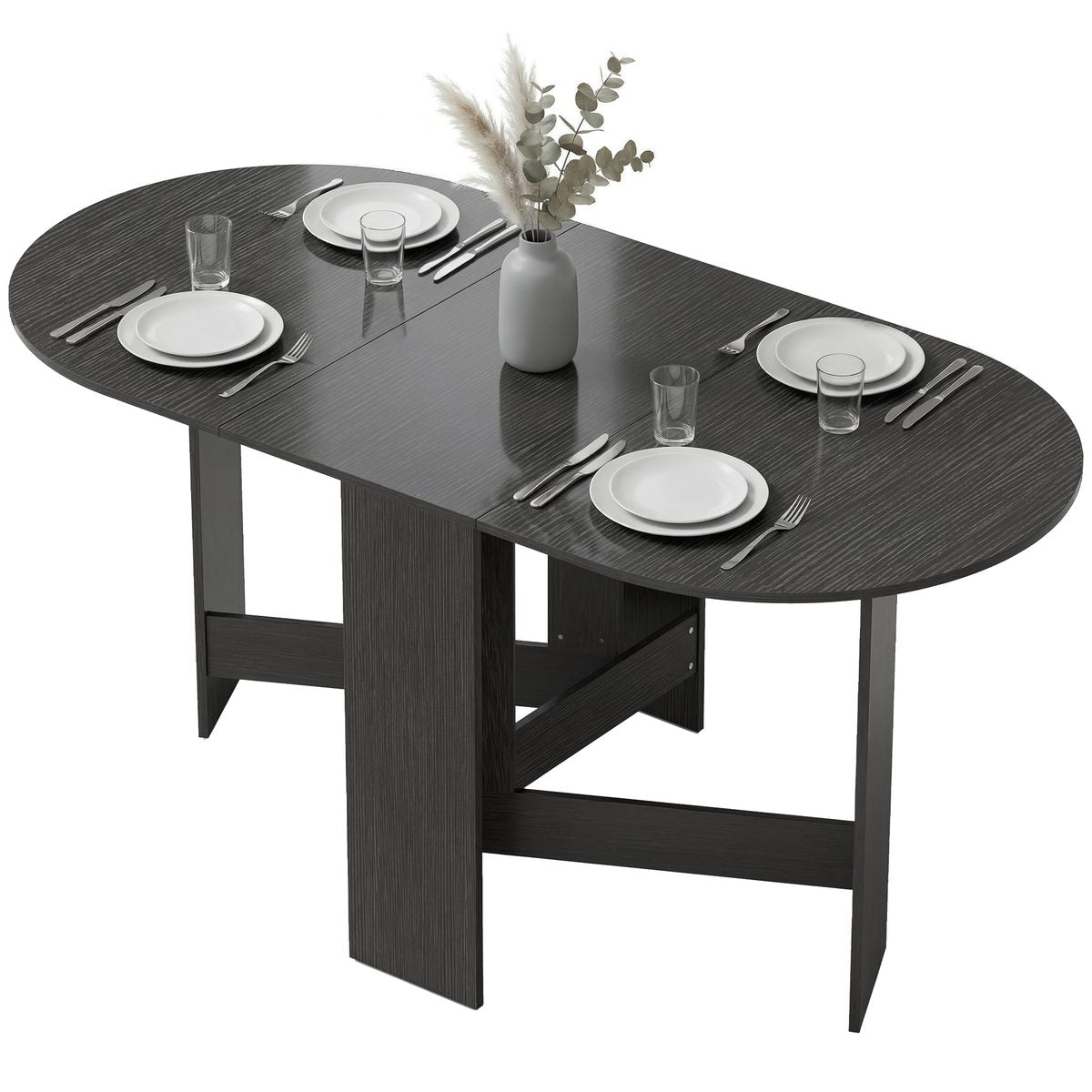  Oval Folding Dining Table, Space Saving Drop Leaf Kitchen Table for Dining Room, Living Room, Black