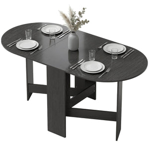  Oval Folding Dining Table, Space Saving Drop Leaf Kitchen Table for Dining Room, Living Room, Black