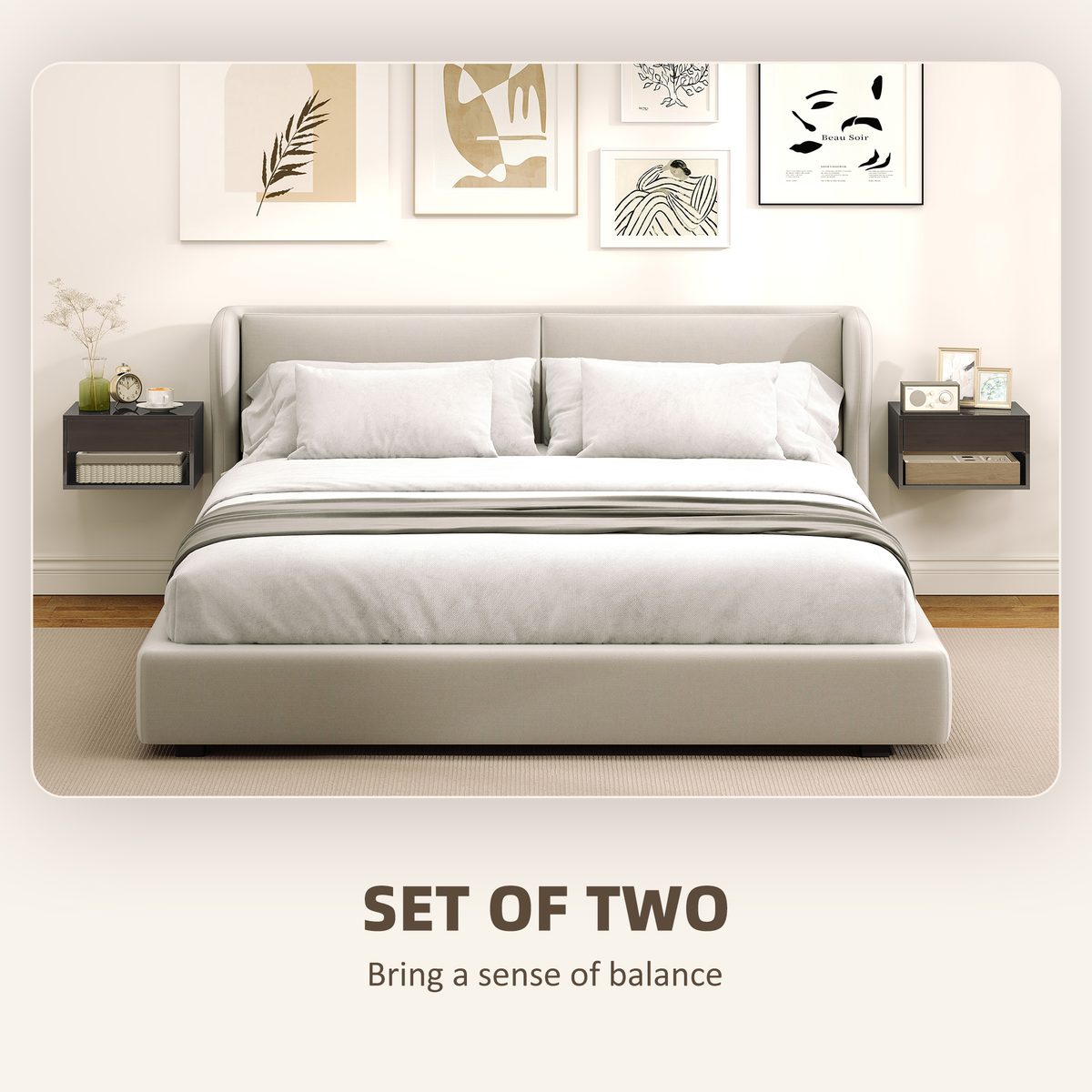  Floating Bedside Tables Set of 2, Wall-Mounted Nightstand, High Gloss Black