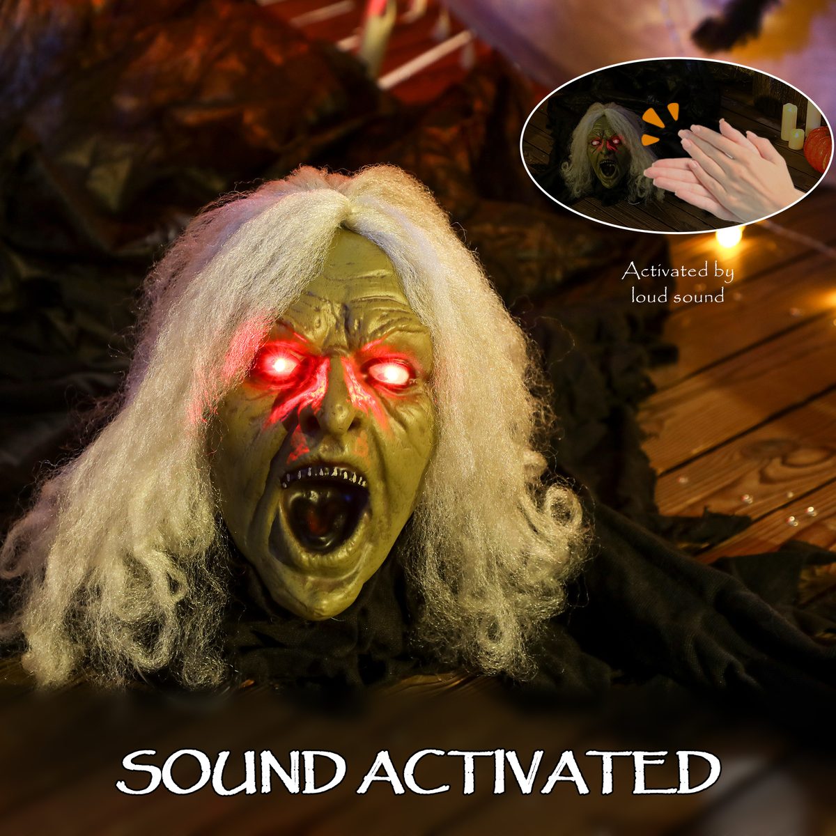  72" Life Size Halloween Animated Crawling Zombie with Glowing LED Eyes, Battery Operated, Indoor Outdoor Party Props