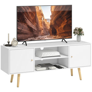  TV Stand Cabinet for TVs up to 55 Inches, Entertainment Unit with Storage Shelves and Wood Legs for Living Room, White