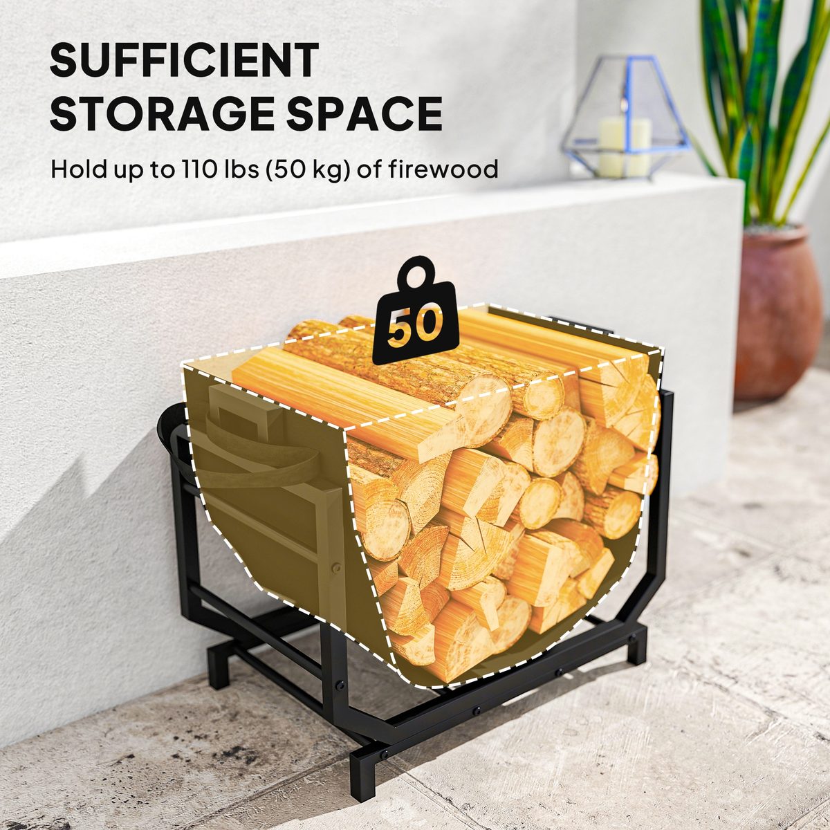  Firewood Rack Outdoor, Heavy-Duty Log Holder with Log Tote Bag for Fireplace, Indoor Fire Wood Storage Rack