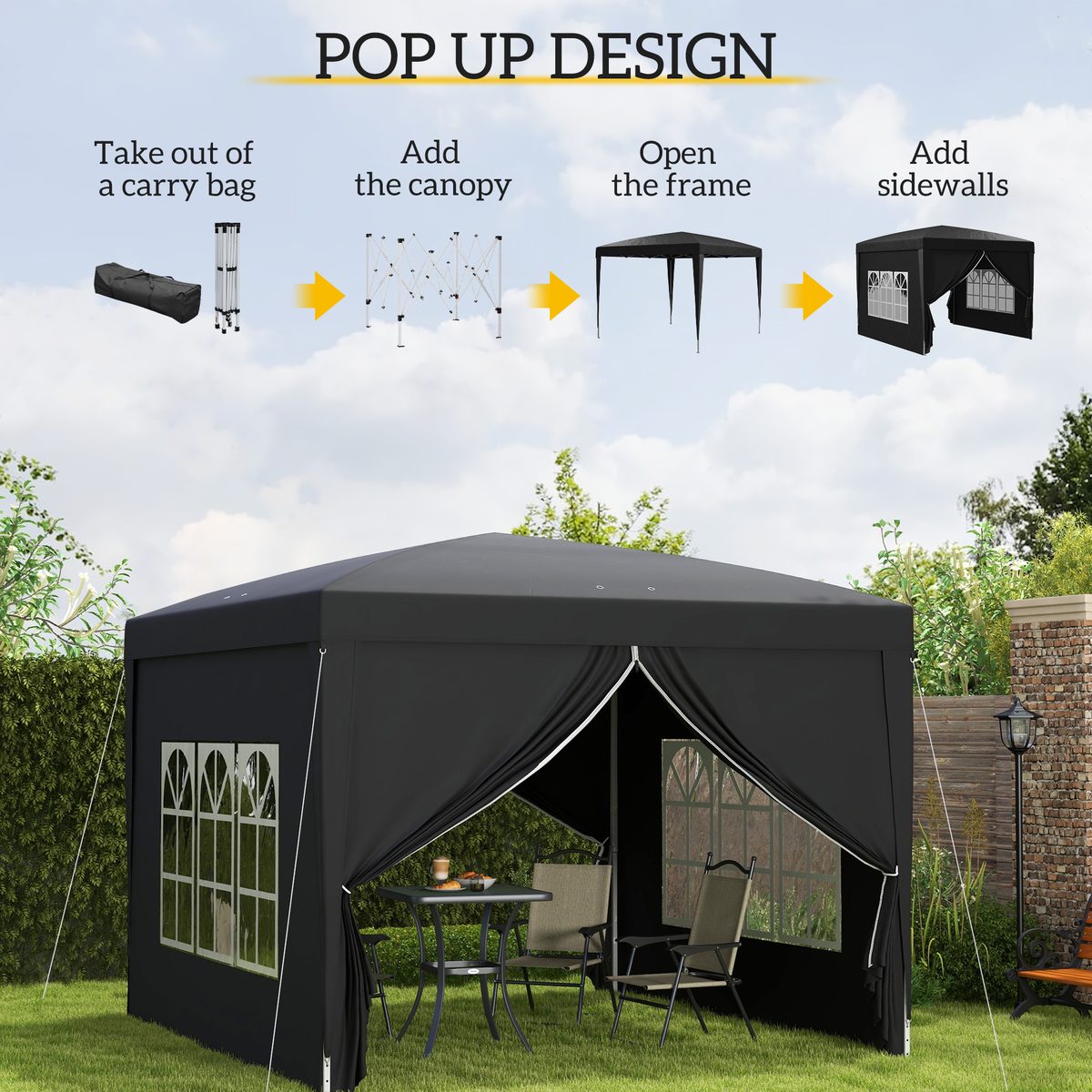  10'x10' Outdoor Pop Up Party Tent Wedding Gazebo Canopy with Carrying Bag (Black)