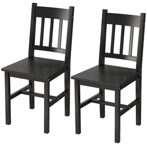  Dining Chairs Set of 2, Kitchen Chair with Slat Back, Pine Wood Structure for Living Room and Dining Room, Black