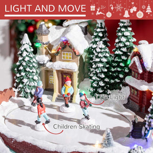  Christmas Village, Santa and Deer Skating Pond Animated Winter Wonderland Set with Multicolored LED Light, Plug-In Christmas Decoration