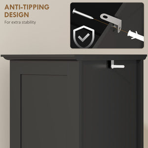  Modern Bathroom Cabinet, Narrow Bathroom Vanities with Open Shelf Drawer Recessed Doors and Adjustable Shelves Black