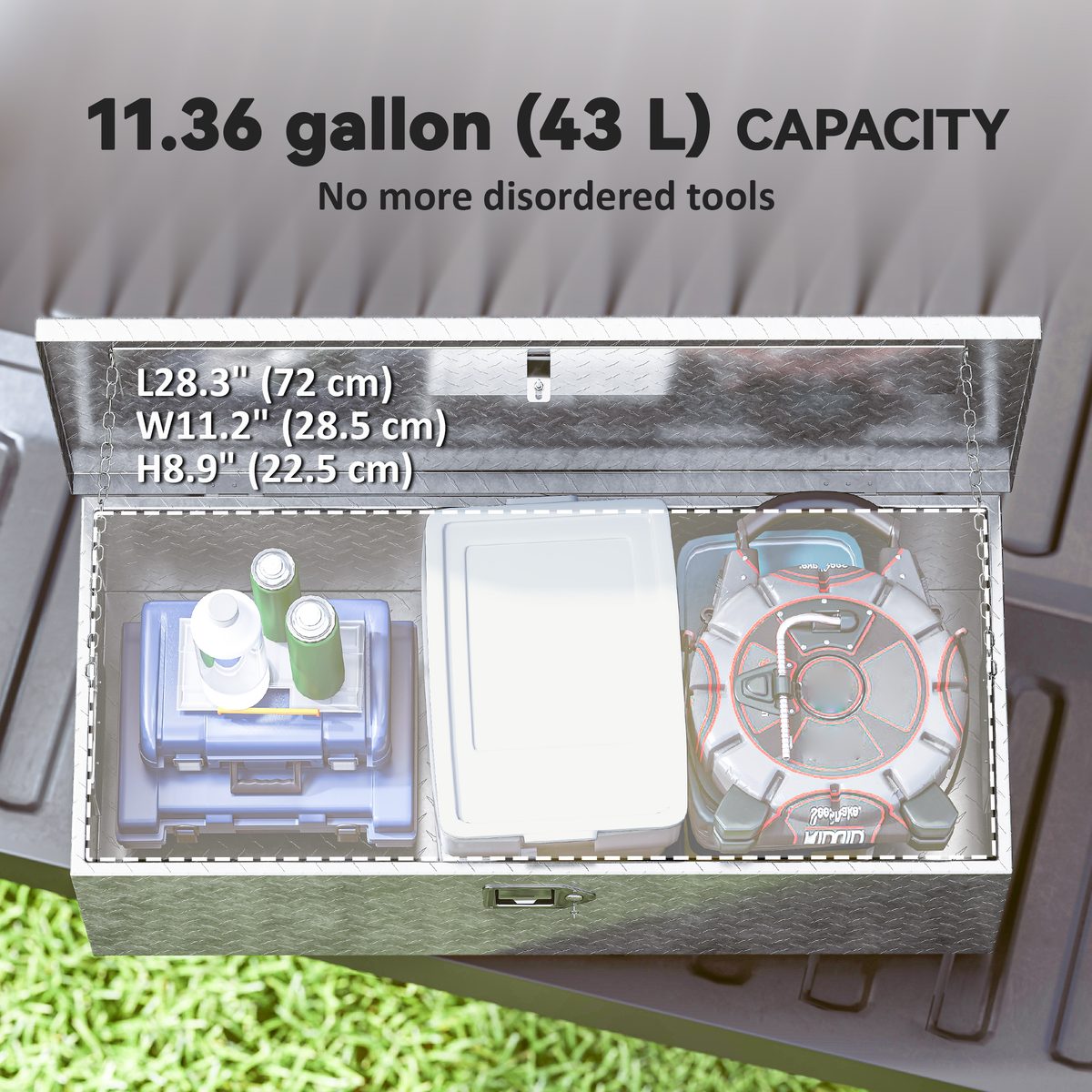  30 Inch Truck Bed Tool Box, Heavy Duty Aluminum Diamond Plate Trailer Tongue Box with Side Handle and Locks Keys