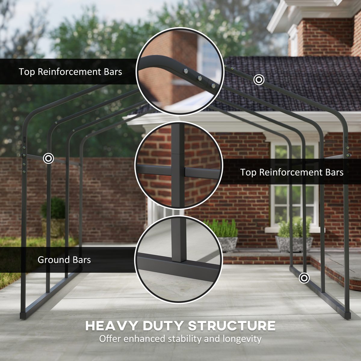 10' x 15' Metal Carport, Heavy Duty Garage Car Shelter with Galvanized Metal Roof and Removable Sidewalls, Dark Grey