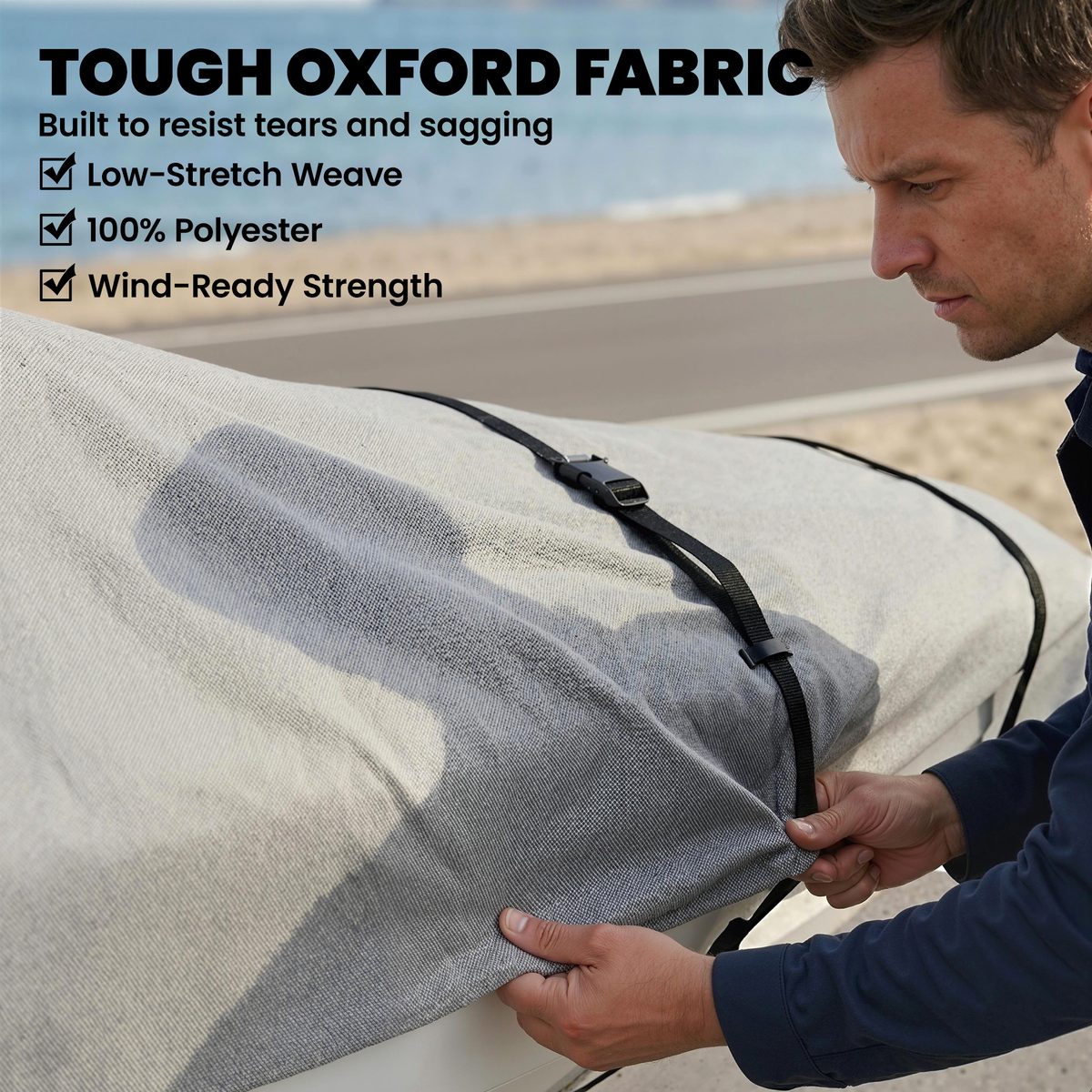  22-24 Ft Trailer Boat Cover, 3000mm Waterproof Universal Boat Cover with Quick-Fasten Buckles, Light Grey