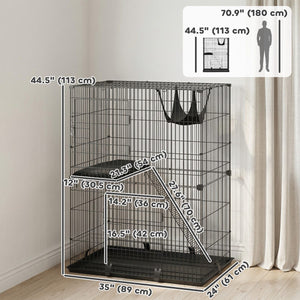  2-Tier Cat Cage Indoor, Detachable Metal Wire Kennel with Hammock, Platform, Tray and Cushion for 1-2 Kittens