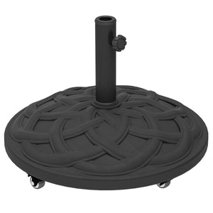  Round Patio Umbrella Base with Wheels, 44 lbs Resin Umbrella Stand Base, 1.3"/1.5"/1.9" Umbrella Poles Black