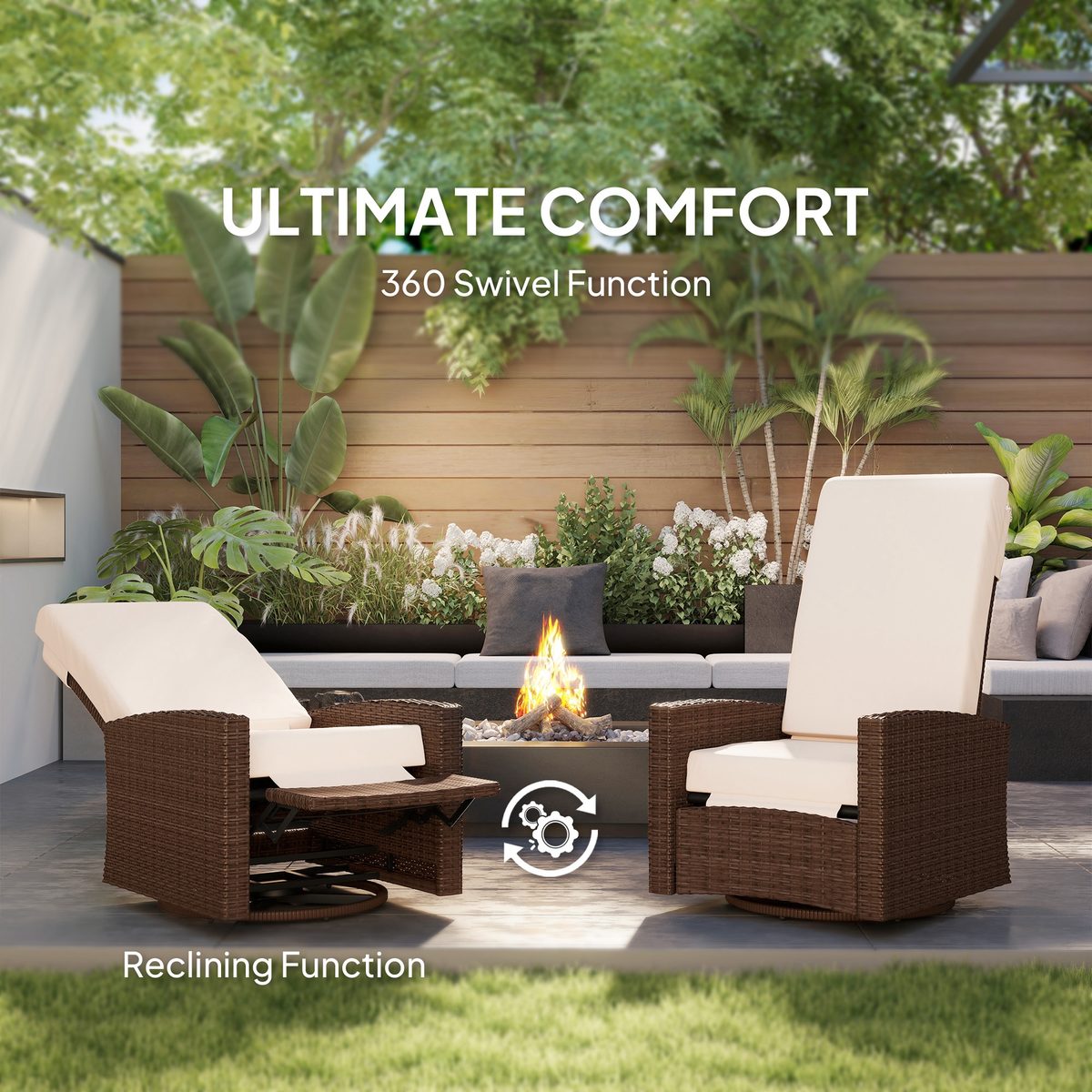  Outdoor Rattan Wicker Lounge Chair with Footrest & Soft Cushion for Patio, Garden, Backyard, Cream White