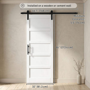  32"x84" Sliding Barn Door with Hardware Kit, Shaker Style Sliding Door with Handle, Track, Floor Guide, White Wood Grain