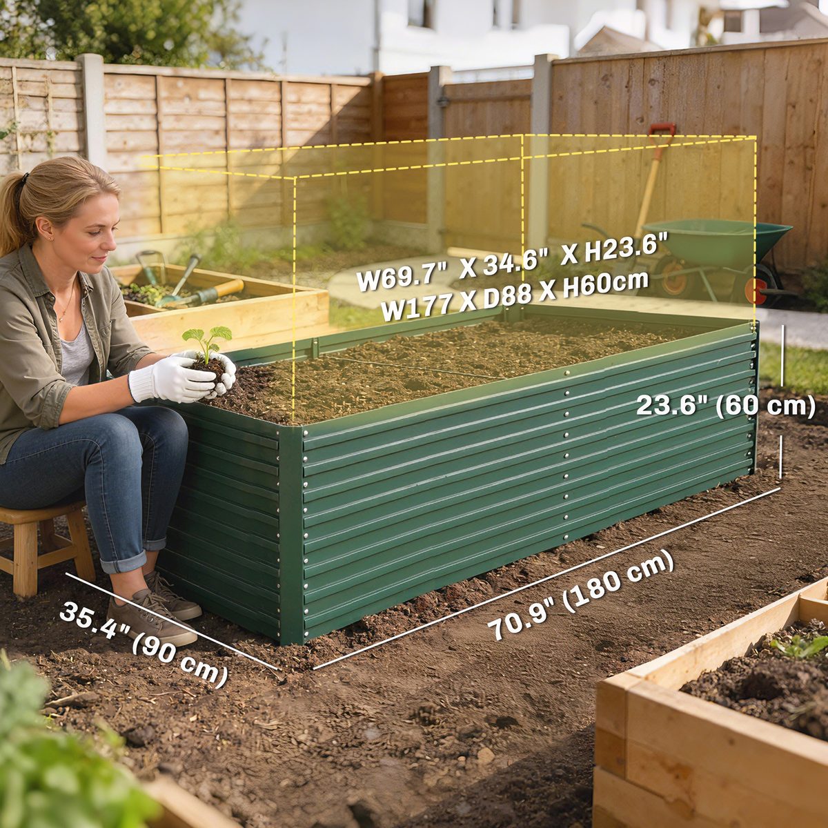 6' x 3' x 2' Raised Garden Bed, Set of 2 Galvanized Planter Box for Vegetables, Flowers, Herbs, Green