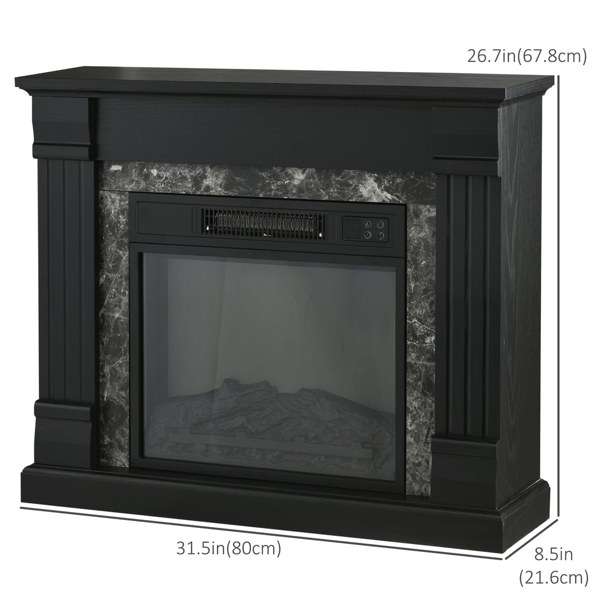  Electric Fireplace Mantel Wood Surround, Freestanding Fireplace Heater with Realistic Flame, Adjustable Temperature, Timer, Overheating Protection, and Remote Control, Black