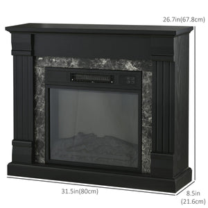  Electric Fireplace Mantel Wood Surround, Freestanding Fireplace Heater with Realistic Flame, Adjustable Temperature, Timer, Overheating Protection, and Remote Control, Black