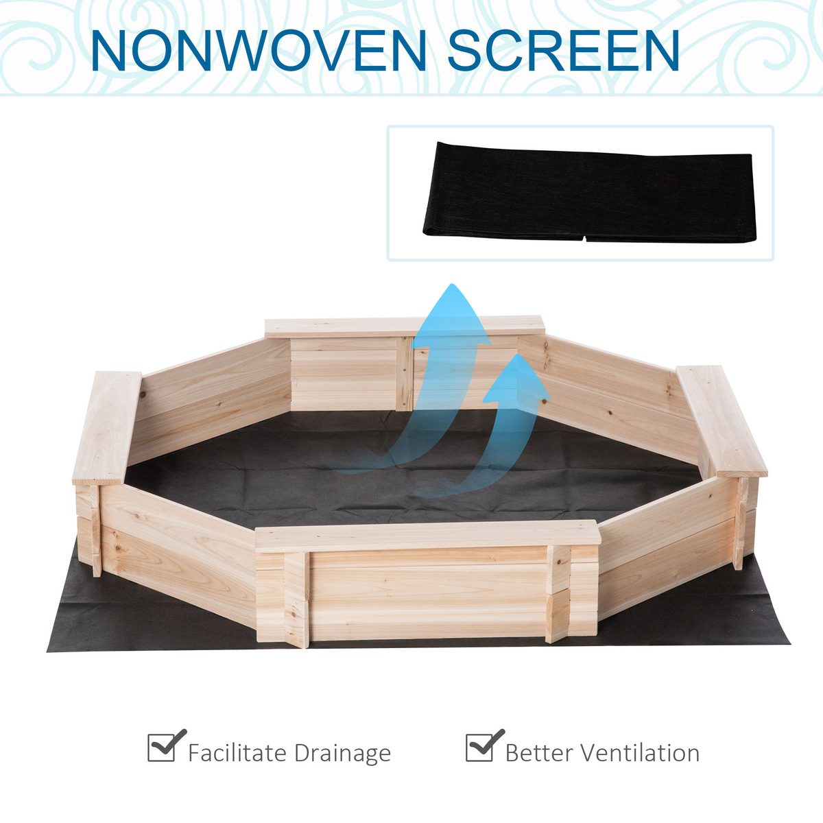  Kids Sandbox with Cover, Wooden Sand Box with Seat, Outdoor Children Sand Pit for Backyard, Garden for Ages 3-8, Natural