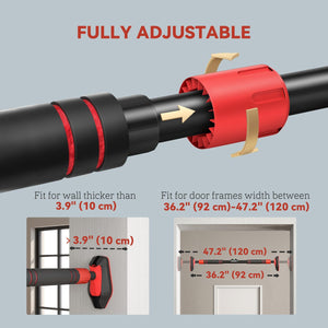 Soozier Pull Up Bar Doorway No Screws, Chin Up Bar with Level Metre, 37.8"-51.2" (96-130cm) Width Adjustable, Max Load 440lbs