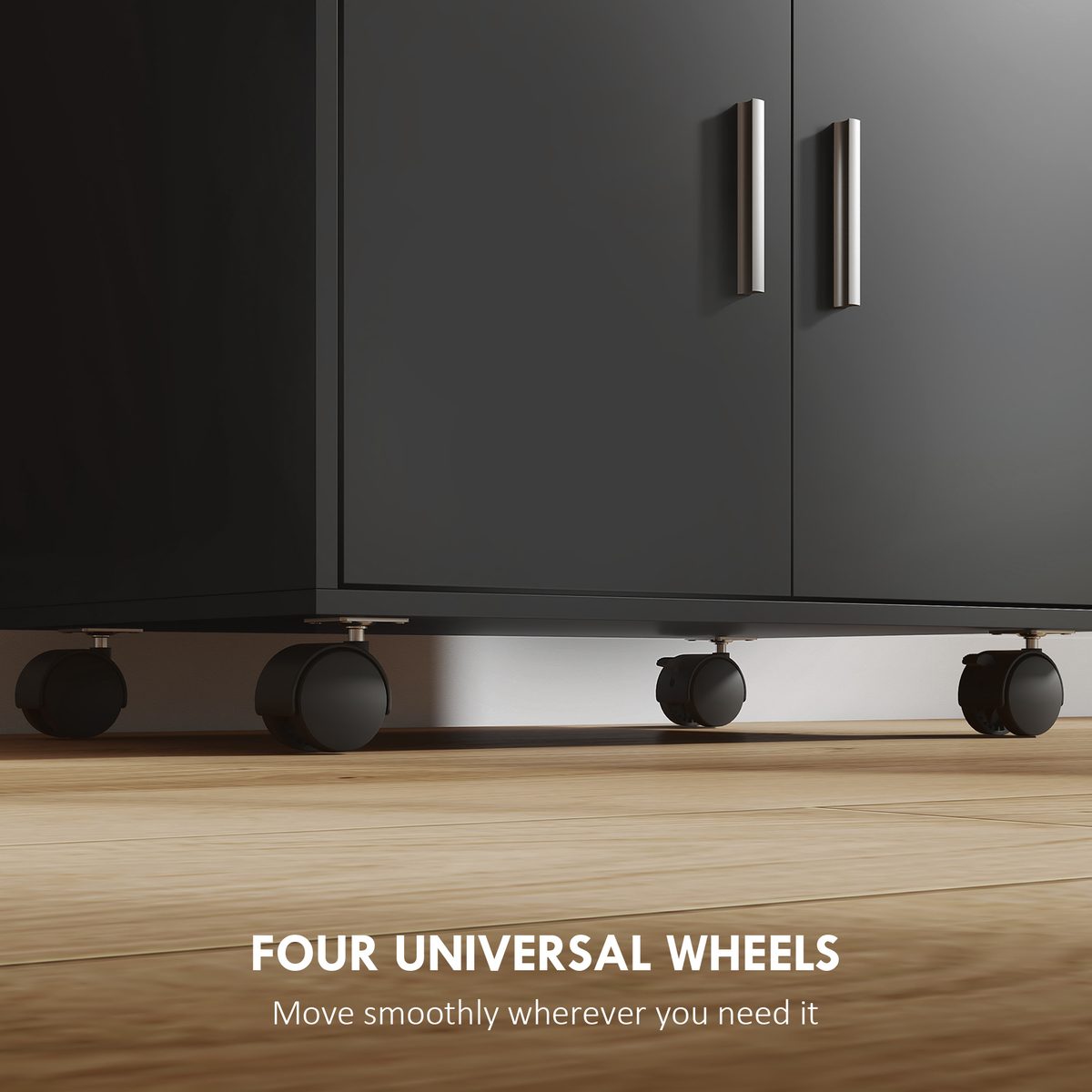  Microwave Cart with Wheels, Microwave Stand with Worktop, Open Shelves and Drawer, Storage Cabinet, Black
