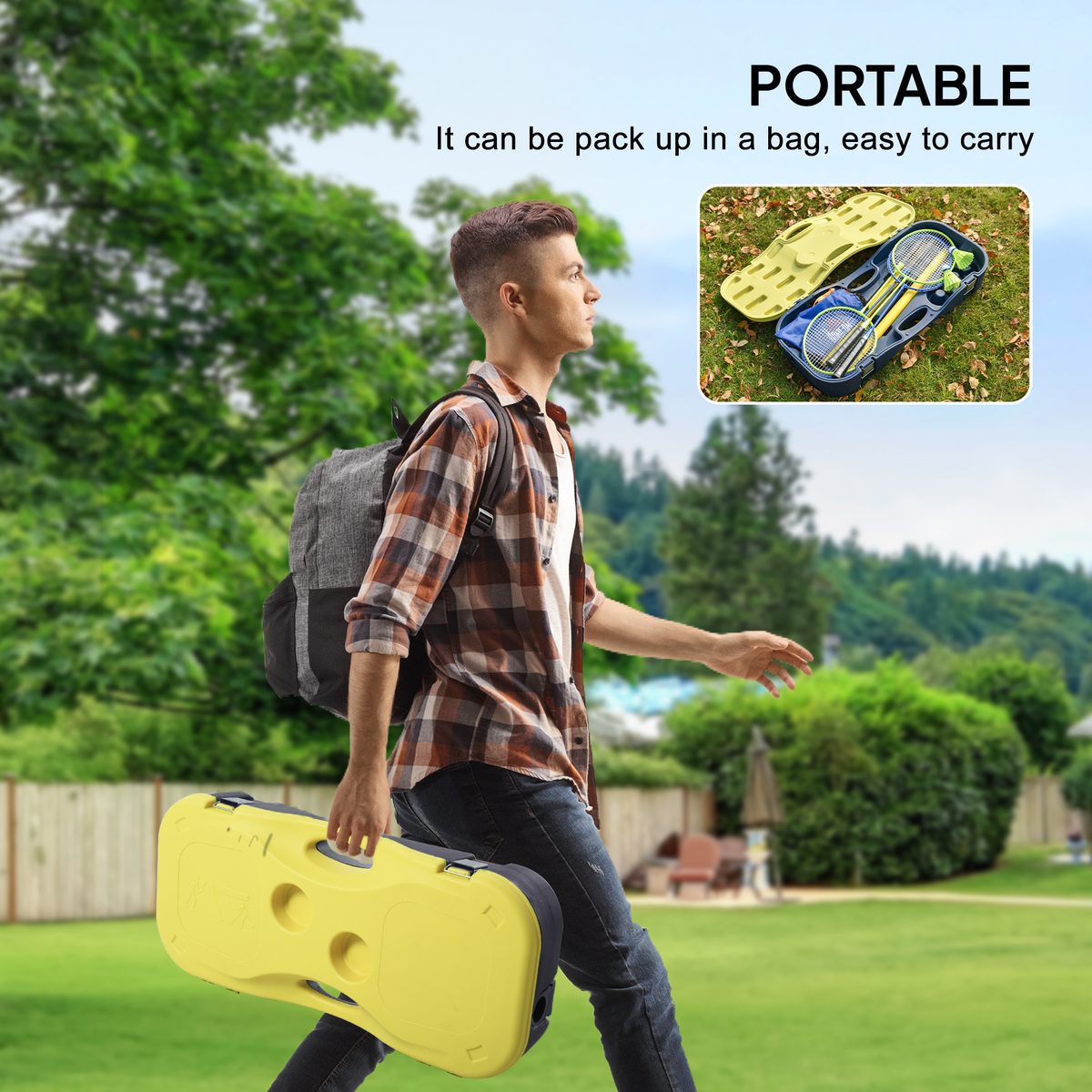  Portable Badminton Net Set with 9.5x5 ft Net, Foldable Badminton Net with 2 Shuttlecocks, 2 Badminton Rackets and 1 Suitcase, for Indoor Outdoor, Beach, Backyard