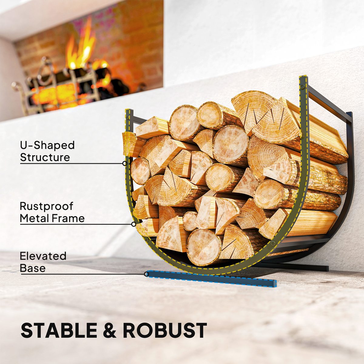  Firewood Rack Outdoor, 17 Inch Heavy Duty Log Holder for Indoor Fireplace Storage, Outdoor Curved Fire Wood Organizer