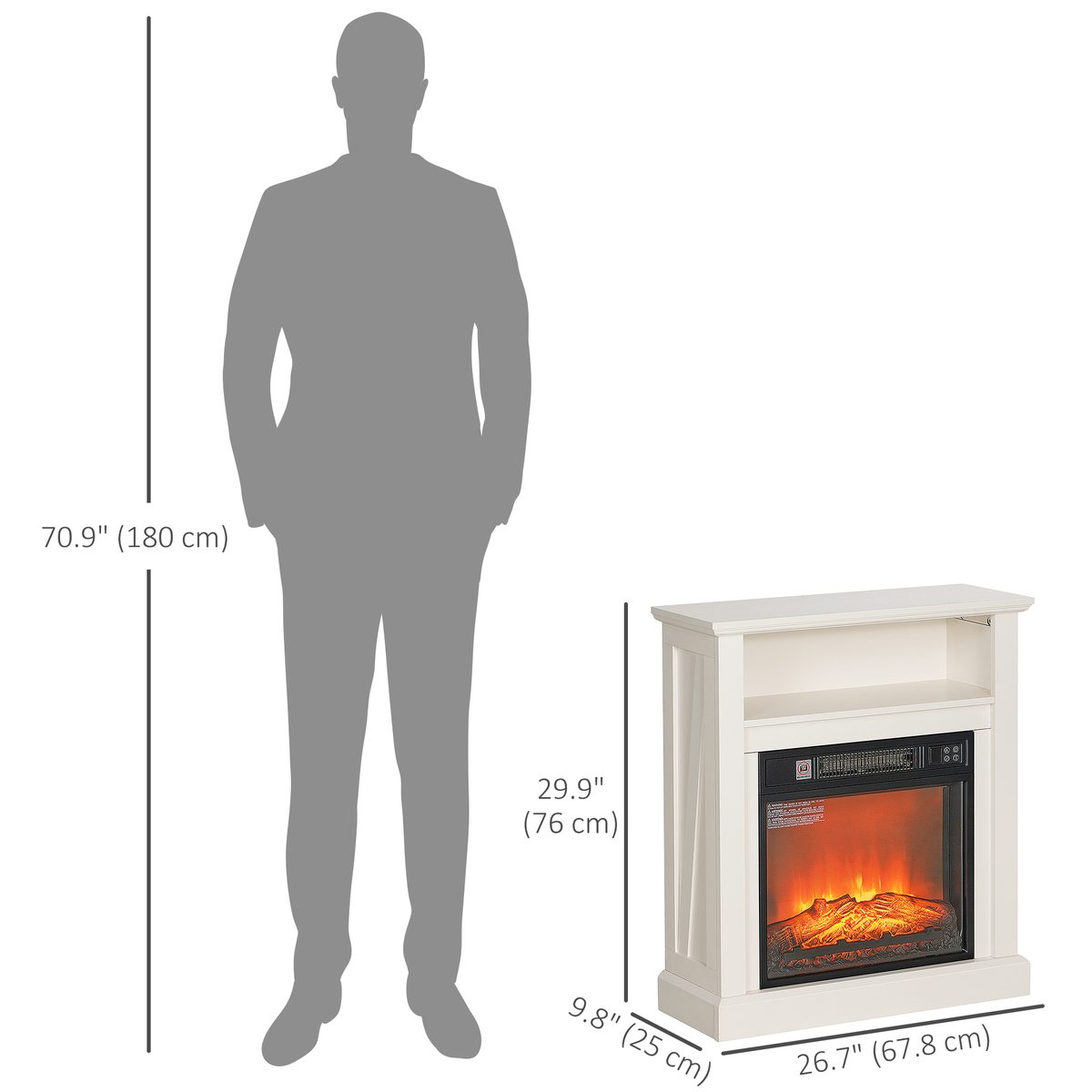  27" Freestanding Electric Fireplace with Mantel, 1400W Replaceable Fireplace Insert Heater with Timer, White