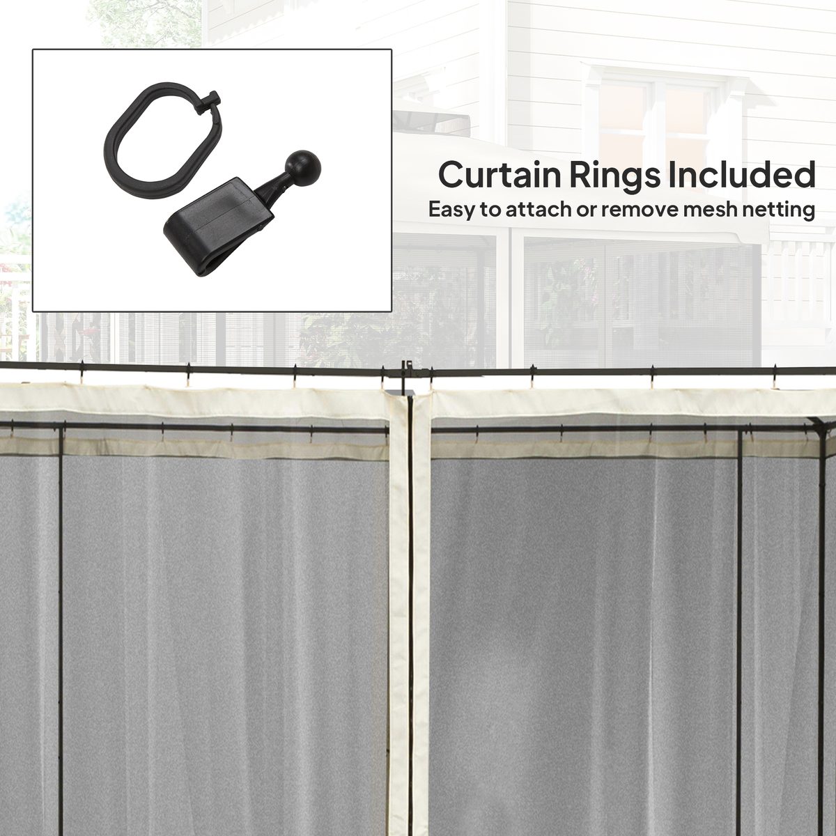 Replacement Mosquito Netting for Gazebo 10' x 10' Black Screen Walls for Canopy with Zippers for Parties – view 6