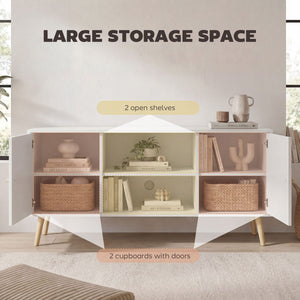  TV Stand Cabinet for TVs up to 55 Inches, Entertainment Unit with Storage Shelves and Wood Legs for Living Room, White