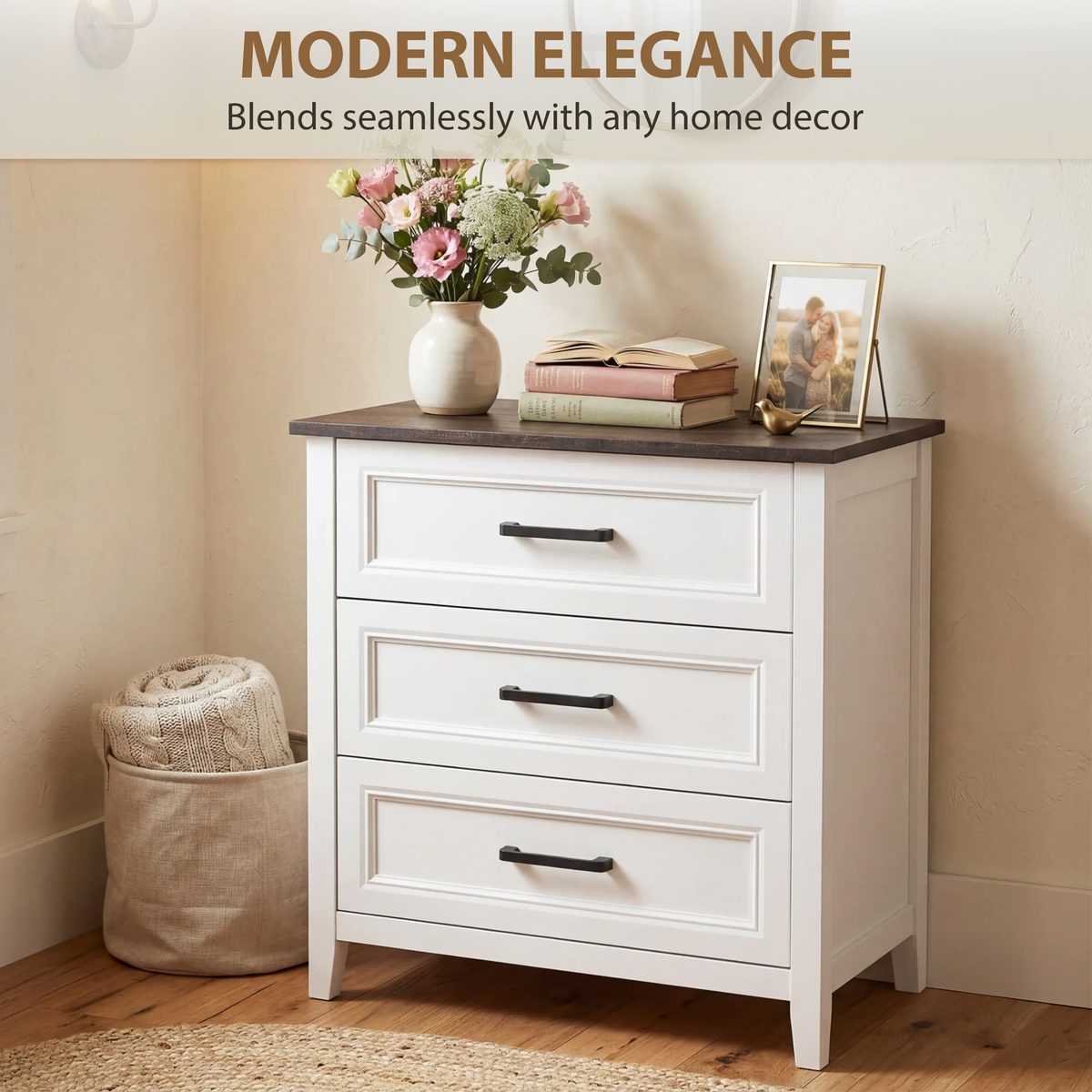  Dresser for Bedroom with 3 Drawers Storage Chest of Drawers for Living Room, Closet, Laundry, Entryway