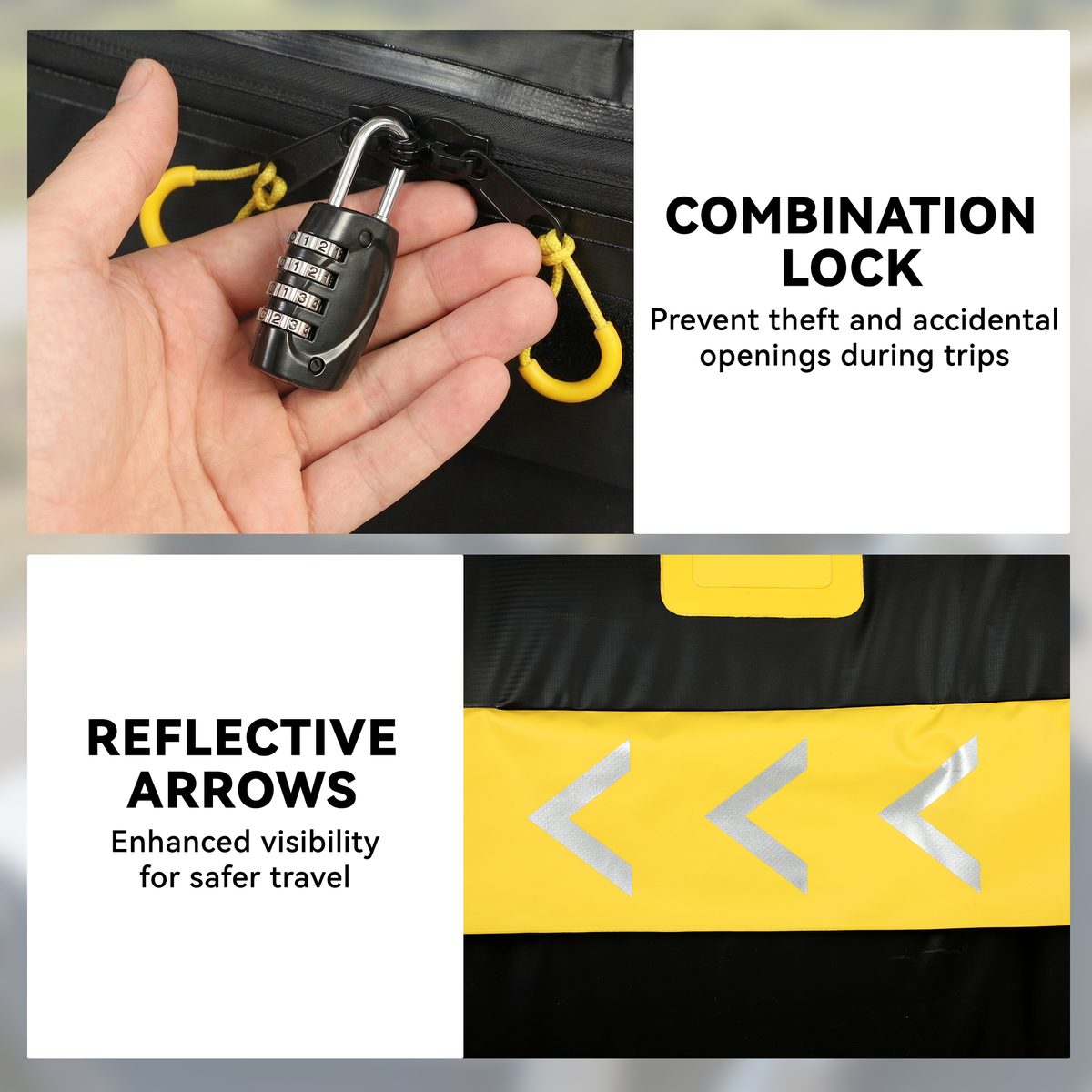  Rooftop Cargo Carrier, 21 Cubic Feet Waterproof Soft-Shell Car Roof Storage Bag w/ Door Hooks, Reflective Arrows, Yellow