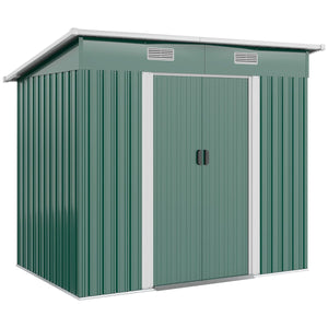  7'x 4' Metal Patio Storage Shed Garden Lockable Shed Tool Utility Storage Unit, Green