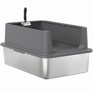  XL Stainless Steel Cat Litter Box for Big and Multiple Cats with High Wall Side, Scoop, Easy Cleaning & Odor Free