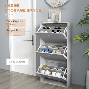  Shoe Storage Cabinet with 3 Flip Drawers, Narrow and Slim, 12 Pair of Shoes Organizer for Hallway, Entryway