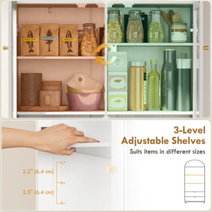  Arched Kitchen Pantry Cabinet, 71" Tall Farmhouse Kitchen Storage Cabinet with 2 Drawers, Acrylic Glass Doors, White