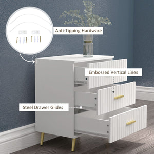  3 Drawer Cabinet, Drawer Chest for Bedroom, Chest of Drawers with Aluminium Legs and Gold Handles, White