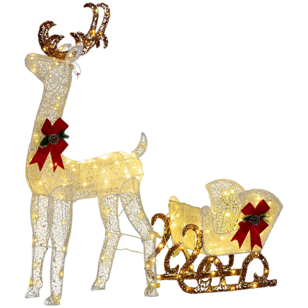  Outdoor Lighted Deer Xmas Decor, Light Up Reindeer Christmas Decoration w/ 170 LED Lights for Holiday, Garden, White