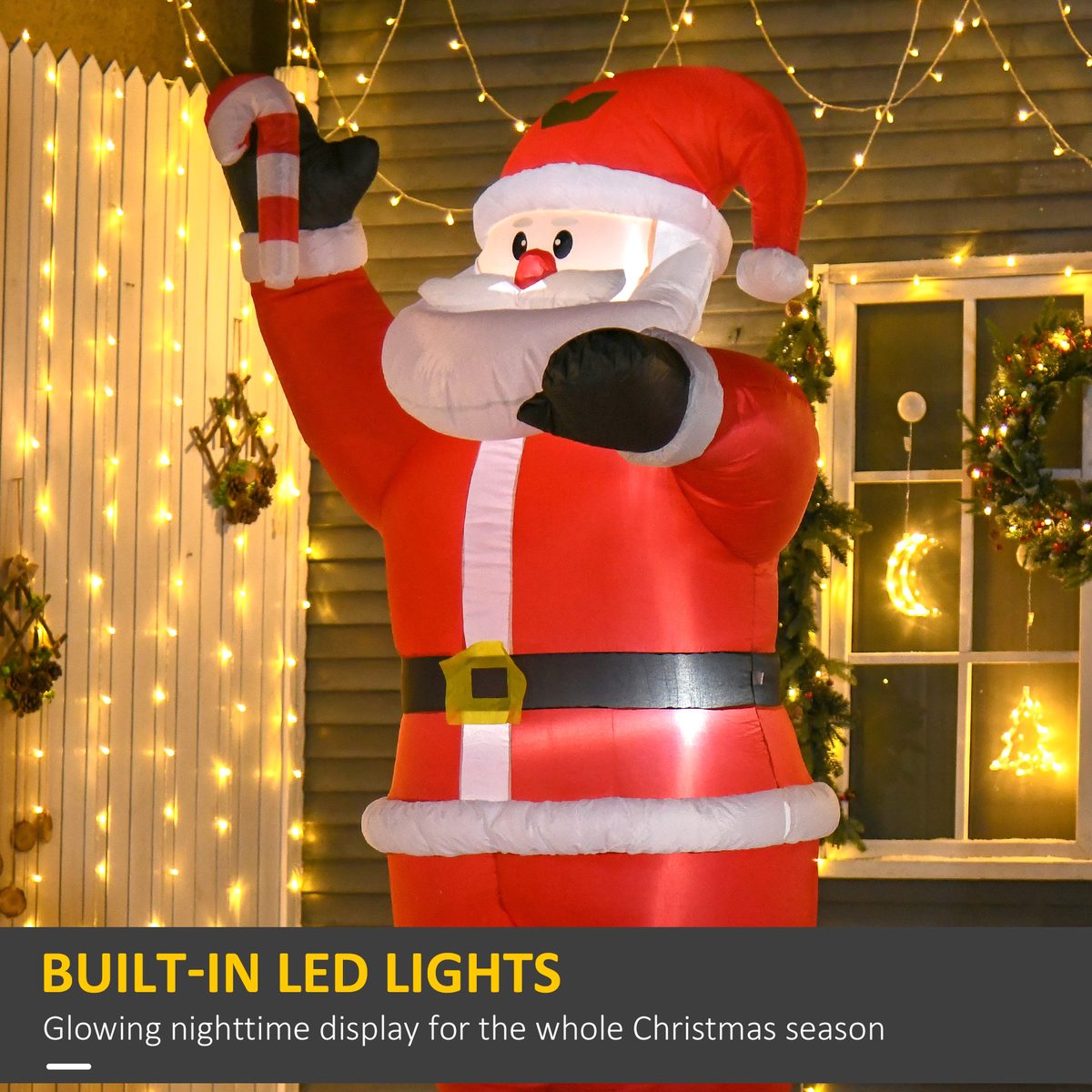  8ft Inflatable Christmas Santa Claus with Candy Cane, Blow-Up Outdoor LED Yard Display for Lawn Garden Party