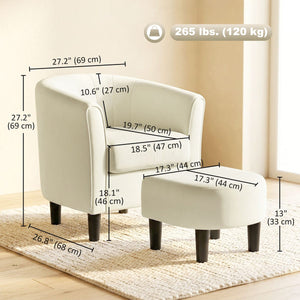  Accent Chair Modern Upholstered Living Room Chair with Ottoman and Pocket Spring Cushion Cream White