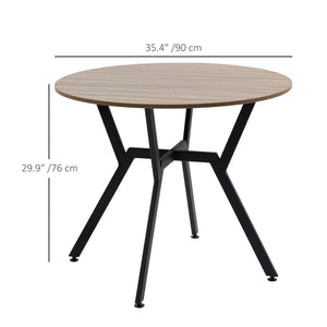  35" Round Dining Table, Modern Dining Room Table with Steel Frame, Space Saving Small Kitchen Table, Brown