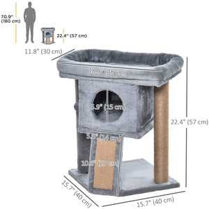  Cat Tree, Small Cat Tower with Perch, Scratching Post, Cat Condo, Toy Ball for Kitty, Indoor Use, Grey