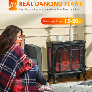  Electric Fireplace Heater, Freestanding Fireplace Stove with Realistic Flame Effect, Timer, Overheating Protection, 750W/1500W, Black