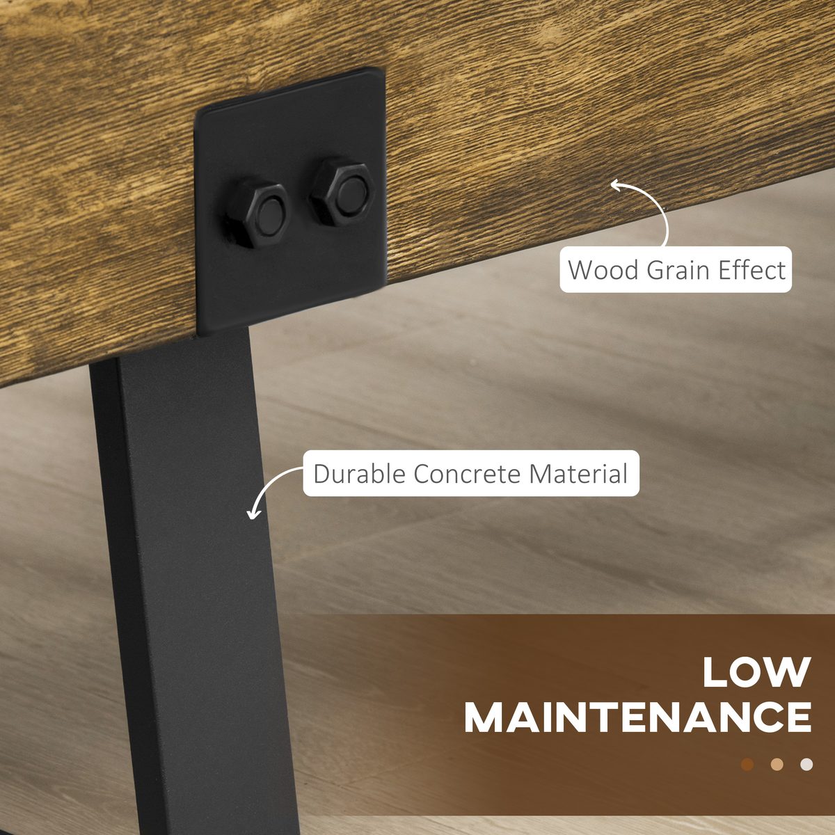  Outdoor Bench, Garden Bench with Metal Legs, Rustic Wood Effect Concrete, Indoor or Outdoor Use for Patio, Park, Porch and Lawn, Natural and Black