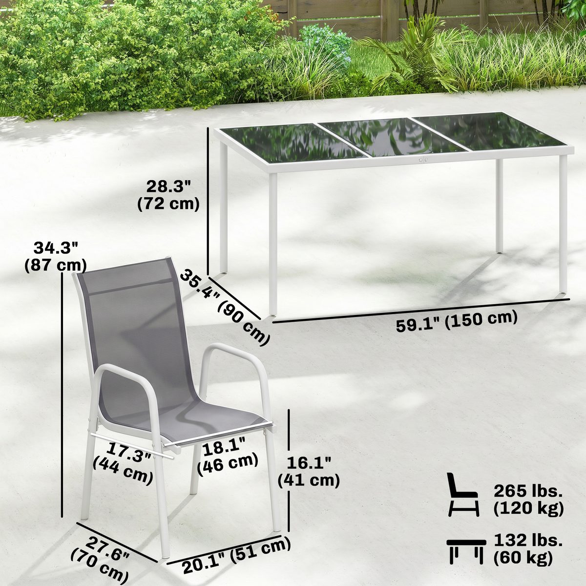  7 Piece Garden Dining Set, Garden Furniture Set with Rectangle Table and 6 Stackable Chairs