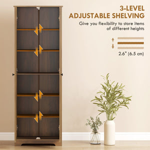  67" Farmhouse Pantry Cabinet with 2 Doors, Tall Storage Cabinet with Adjustable Shelves, Brown Wood Grain