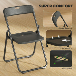  Folding Chairs 6 Pack, Plastic Foldable Chairs with Vent, Carry Hole and Steel Frame for Home, Office, Dining, Black